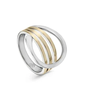 Anillos Bicolor | LINEARGENT Anillo bicolor de plata tres carriles dorados y círculo central