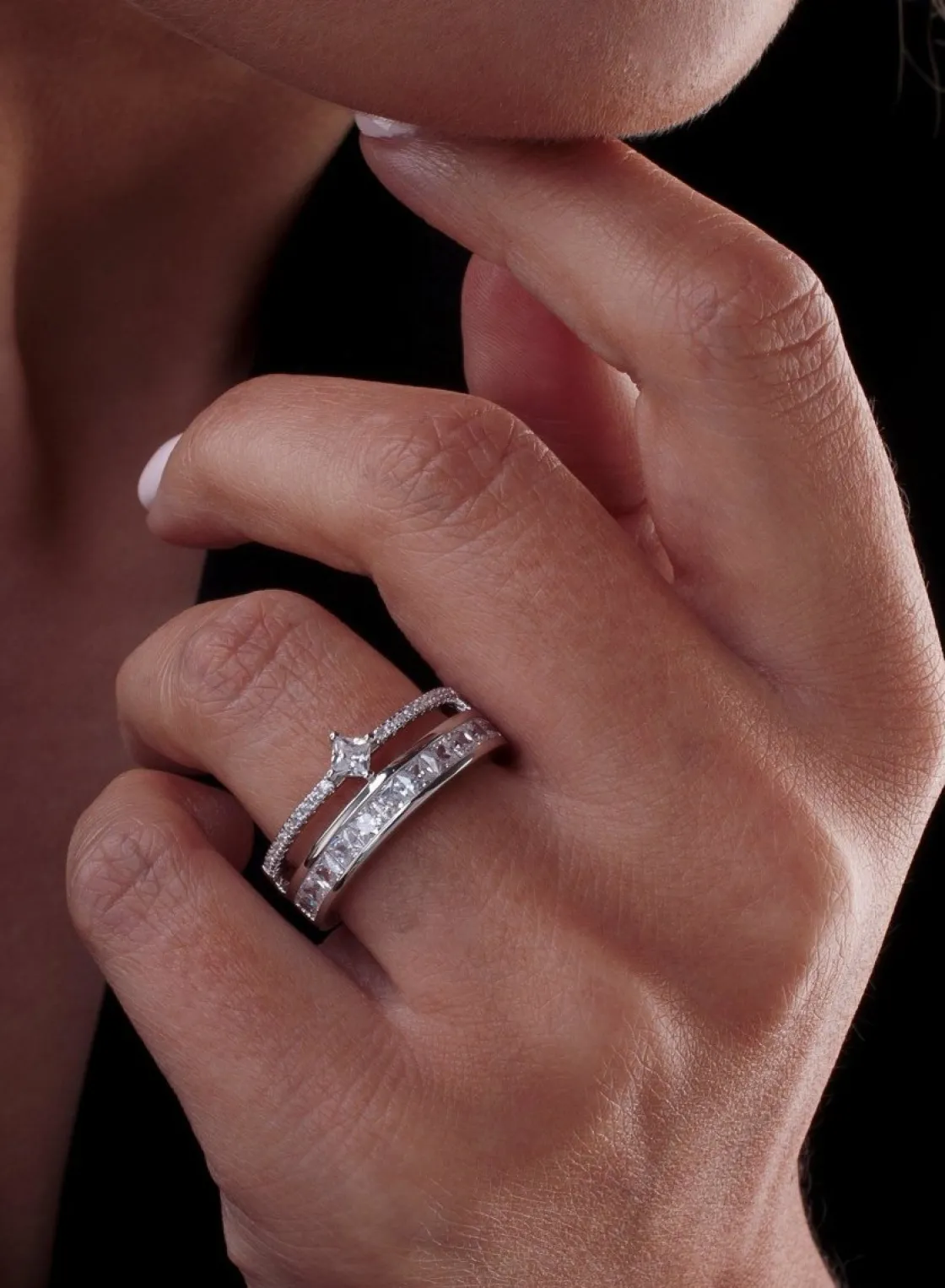 Anillos Circonitas | LINEARGENT Anillo circonitas de plata con cuarzo adamantino