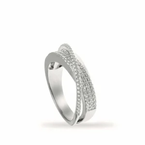 Anillos Circonitas | LINEARGENT Anillo circonitas diseño de doble raíl cruzado