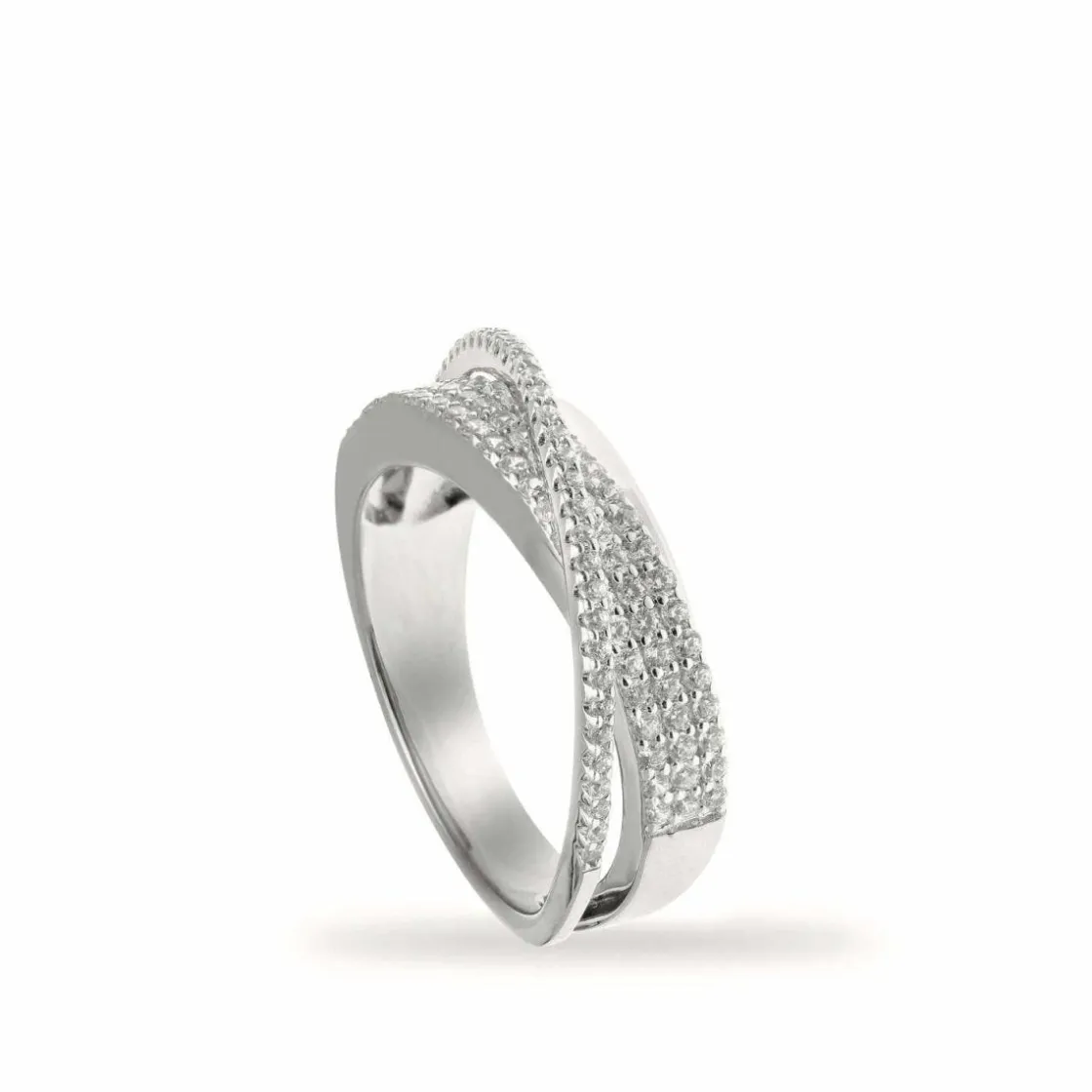 Anillos Circonitas | LINEARGENT Anillo circonitas diseño de doble raíl cruzado