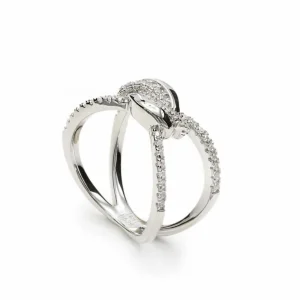 Anillos Circonitas | LINEARGENT Anillo circonitas diseño doble raíl anudado