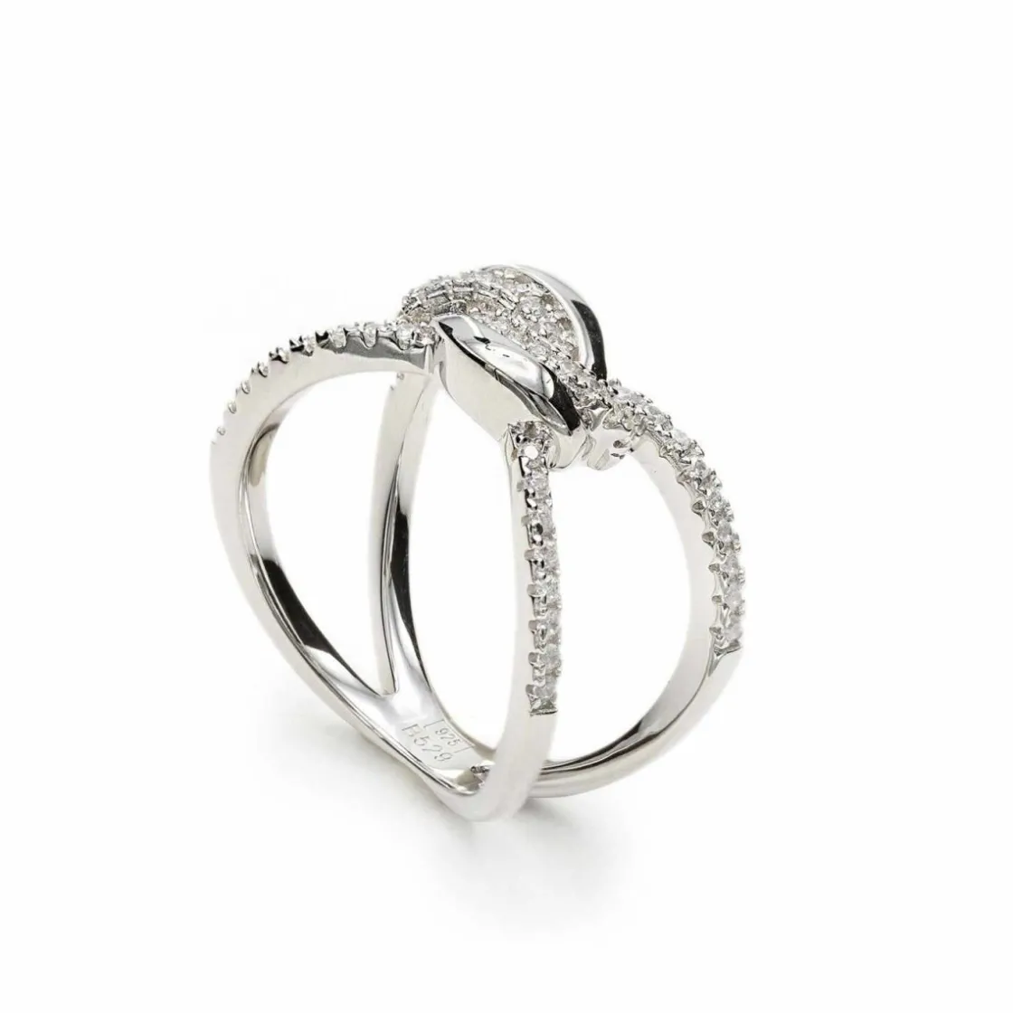 Anillos Circonitas | LINEARGENT Anillo circonitas diseño doble raíl anudado