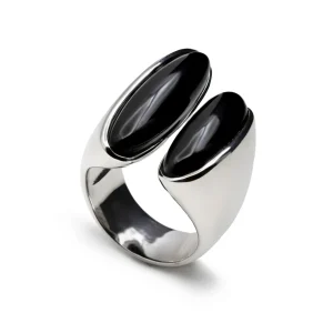 Anillos Con Piedras | Anillos Grandes | LINEARGENT Anillo con piedra ónix diseño abierto de plata