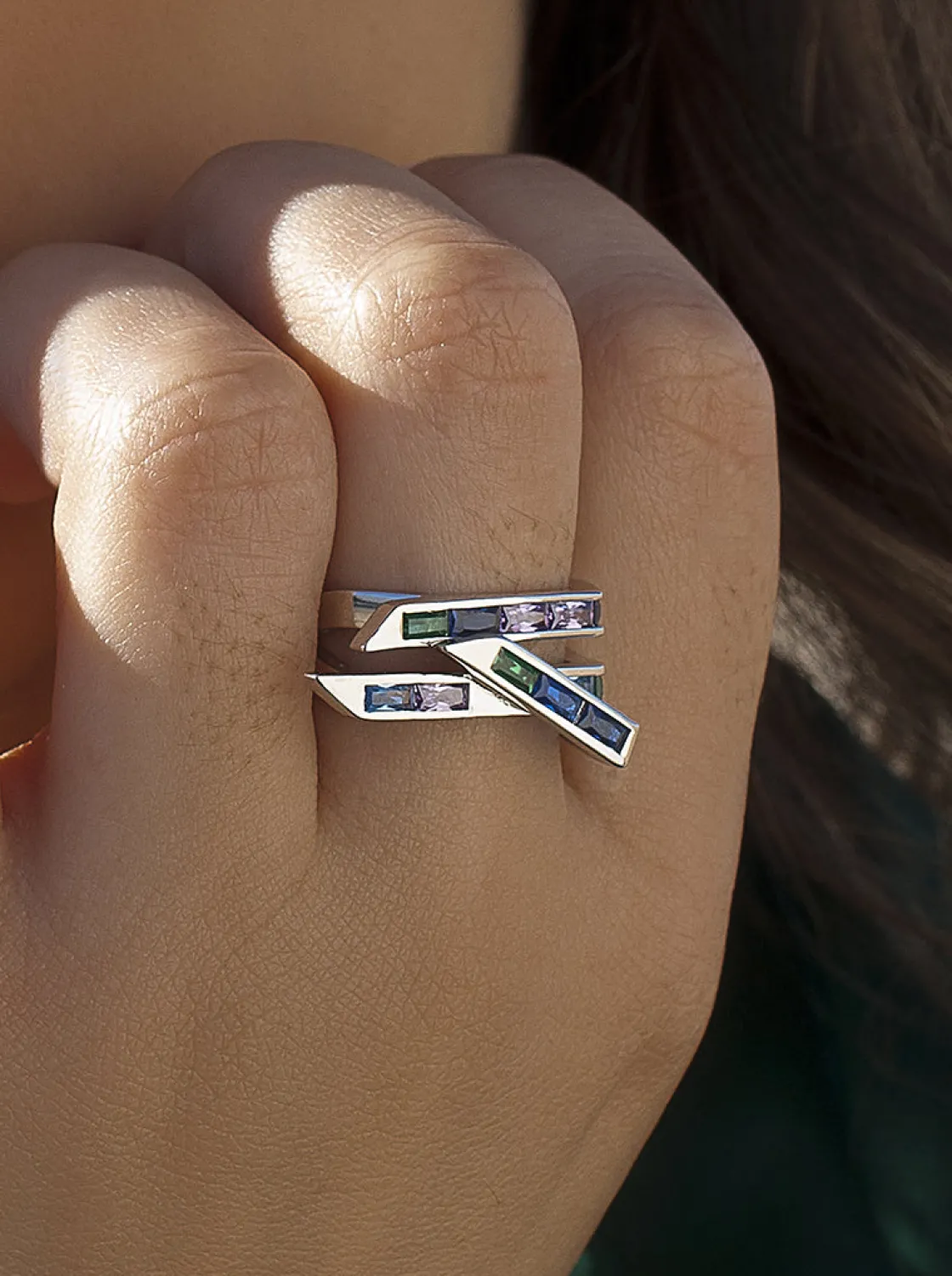 Anillos Con Piedras | LINEARGENT Anillo con piedras tono azul estilo geométrico