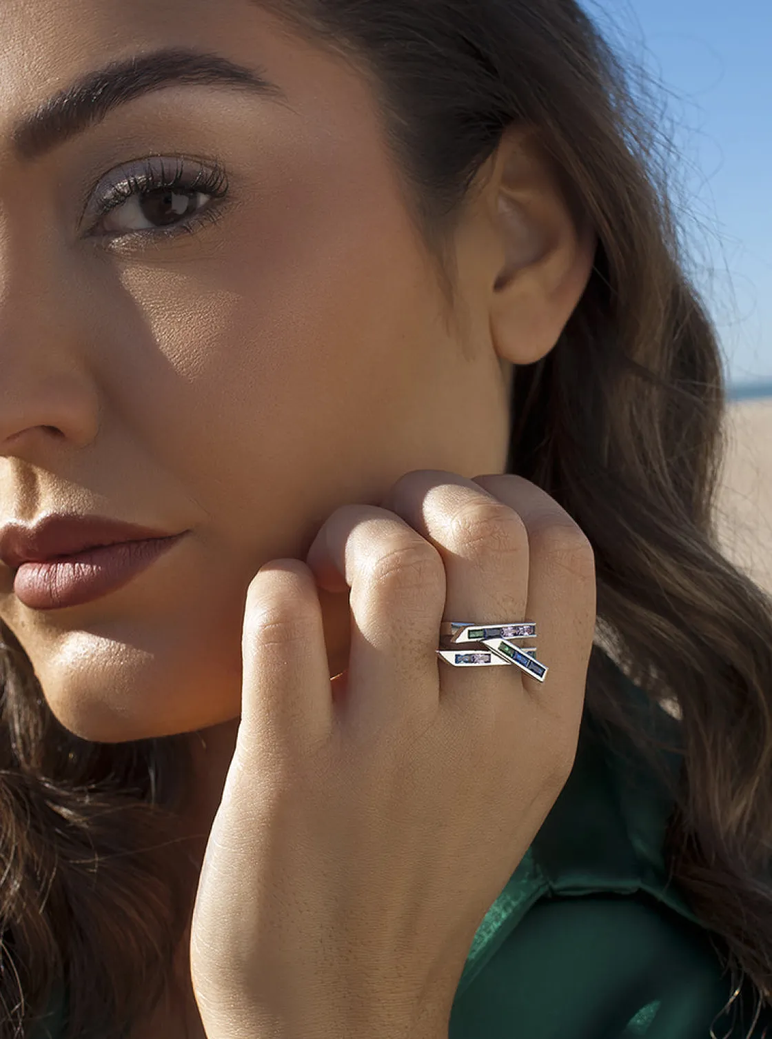 Anillos Con Piedras | LINEARGENT Anillo con piedras tono azul estilo geométrico