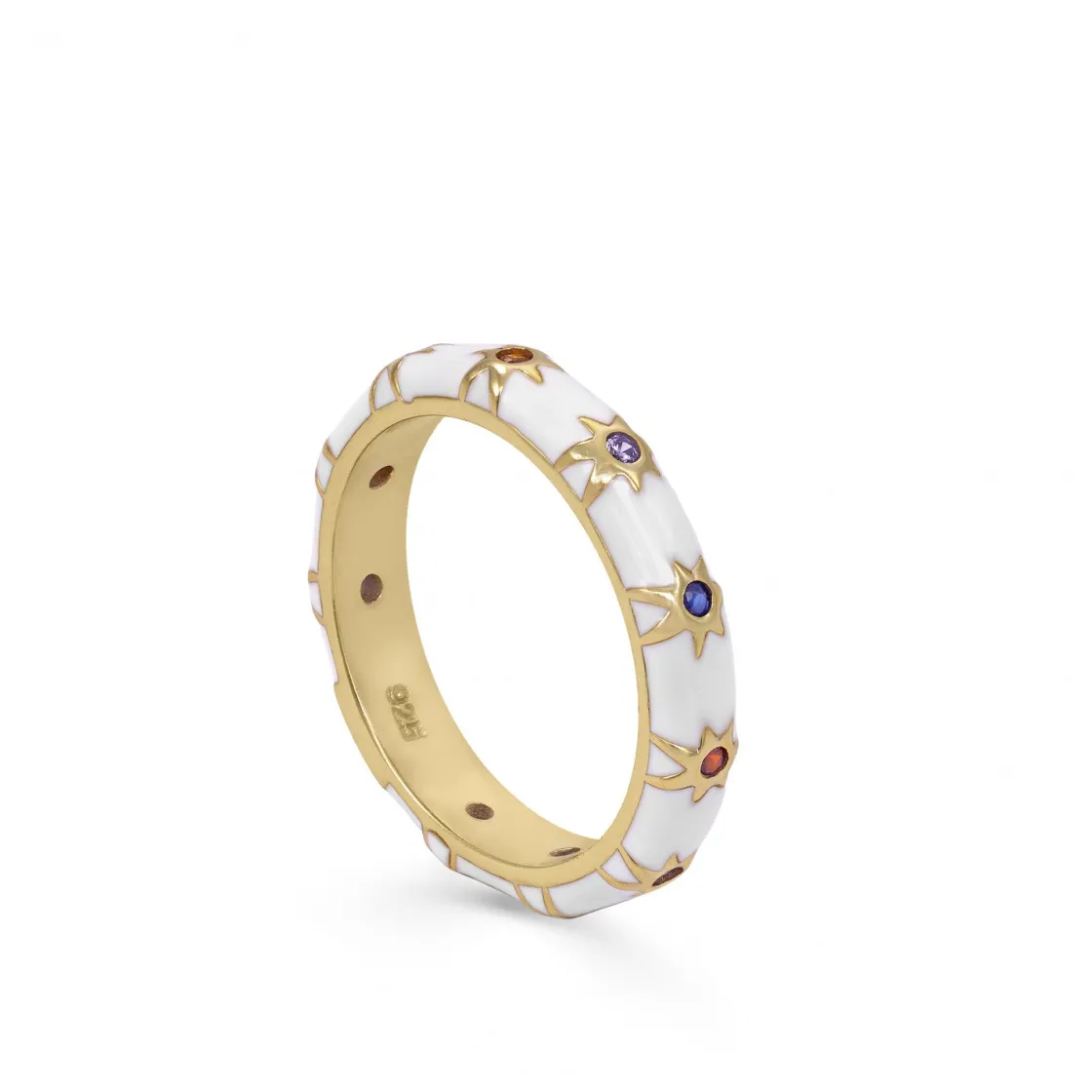 Anillos Finos | LINEARGENT Anillo esmalte blanco diseño estrellas multicolores
