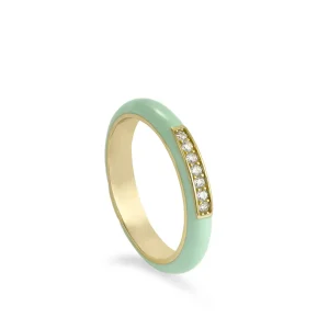 Anillos Pequeños | Anillos Finos | LINEARGENT Anillo esmalte diseño circular tono menta con circonitas