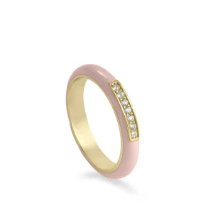 Anillos Pequeños | Anillos Finos | LINEARGENT Anillo esmalte diseño circular tono rosado con circonitas
