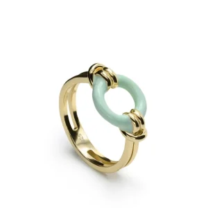 Anillos De Diseño | LINEARGENT Anillo esmalte diseño círculo azul bañado en oro