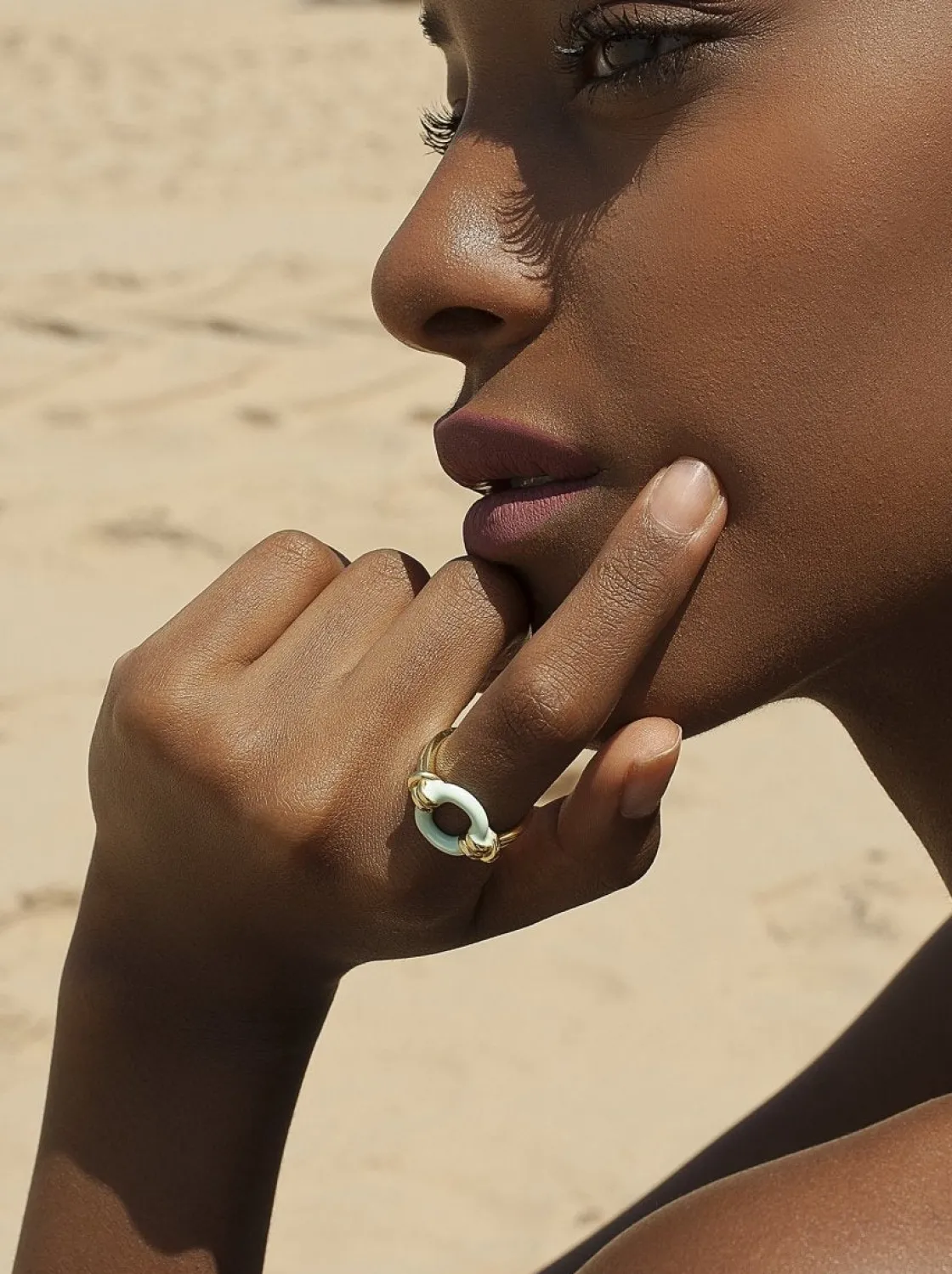 Anillos De Diseño | LINEARGENT Anillo esmalte diseño círculo azul bañado en oro