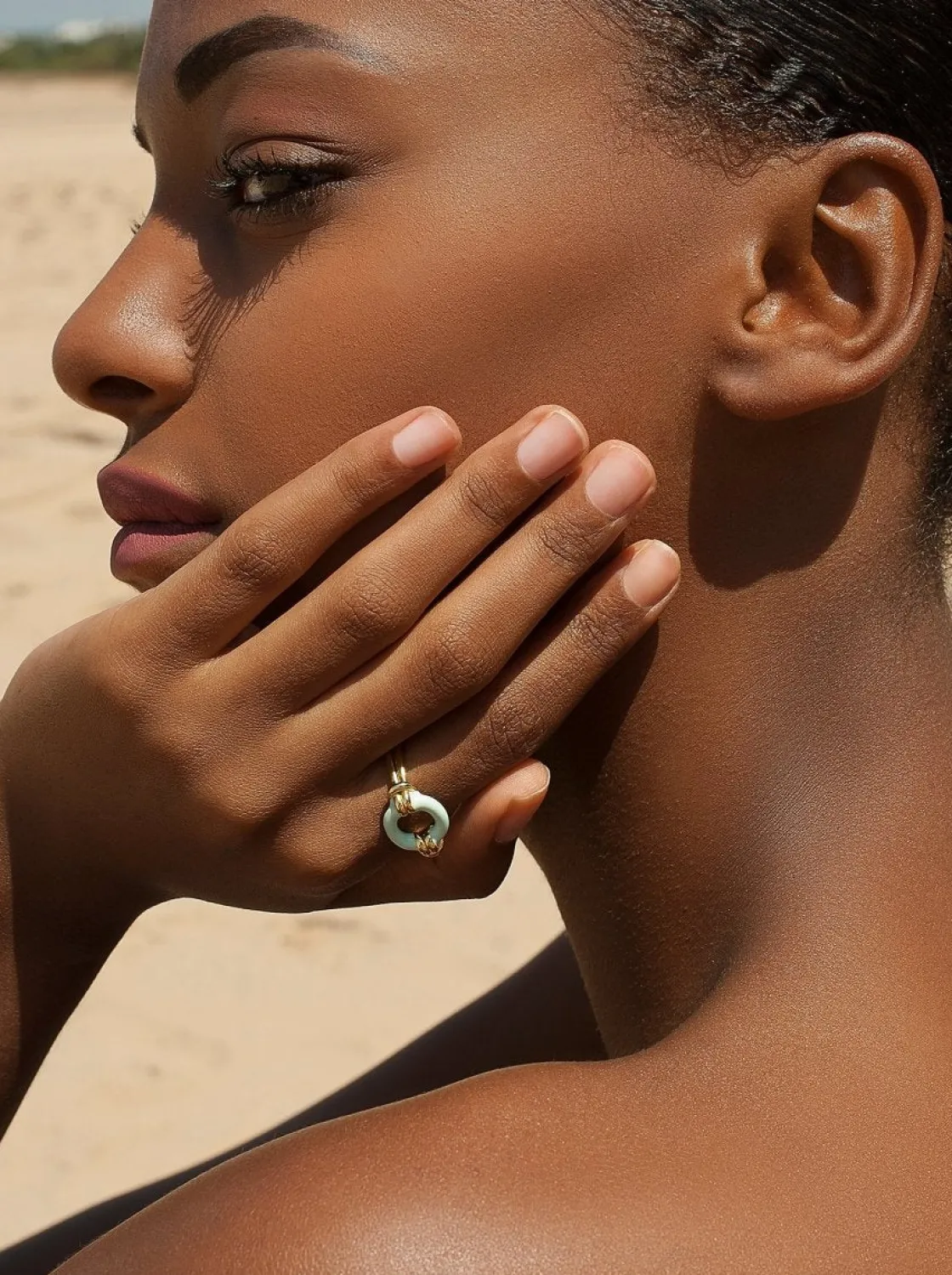Anillos De Diseño | LINEARGENT Anillo esmalte diseño círculo azul bañado en oro