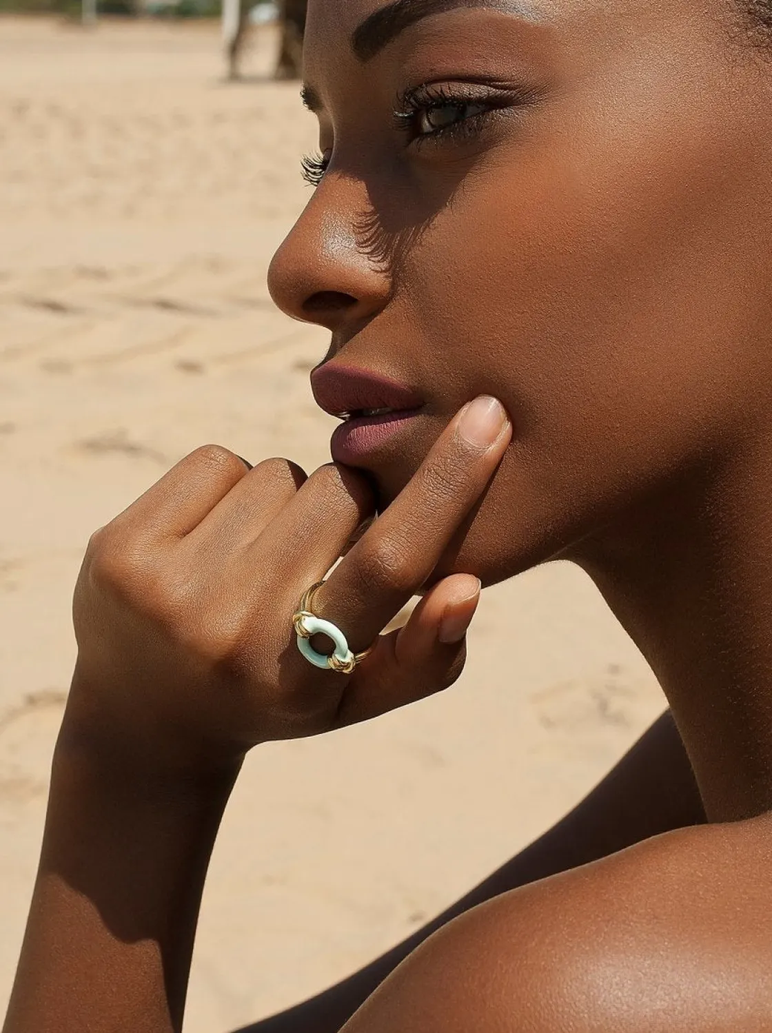 Anillos De Diseño | LINEARGENT Anillo esmalte diseño círculo azul bañado en oro
