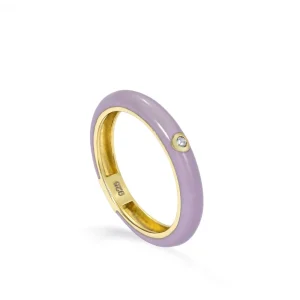 Anillos Pequeños | Anillos Finos | LINEARGENT Anillo esmalte lila diseño circonita central bañado en oro