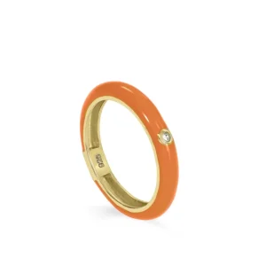 Anillos Pequeños | Anillos Finos | LINEARGENT Anillo esmalte naranja diseño circonita central bañado en oro