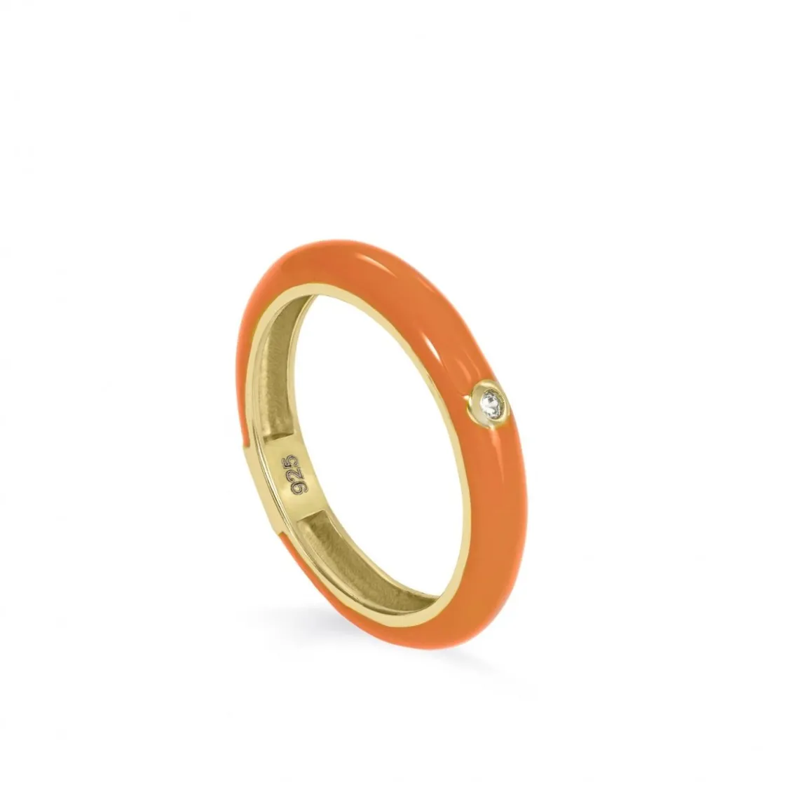 Anillos Pequeños | Anillos Finos | LINEARGENT Anillo esmalte naranja diseño circonita central bañado en oro