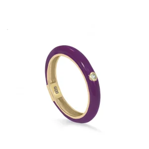 Anillos Pequeños | Anillos Finos | LINEARGENT Anillo esmalte púrpura diseño circonita central bañado en oro