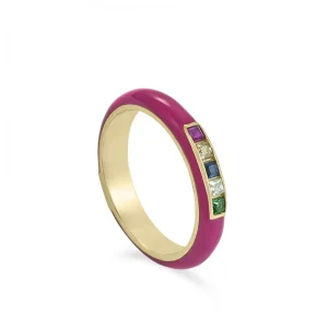 Anillos Con Piedras | Anillos Finos | LINEARGENT Anillo esmalte púrpura diseño cuarzos adamantinos multicolores