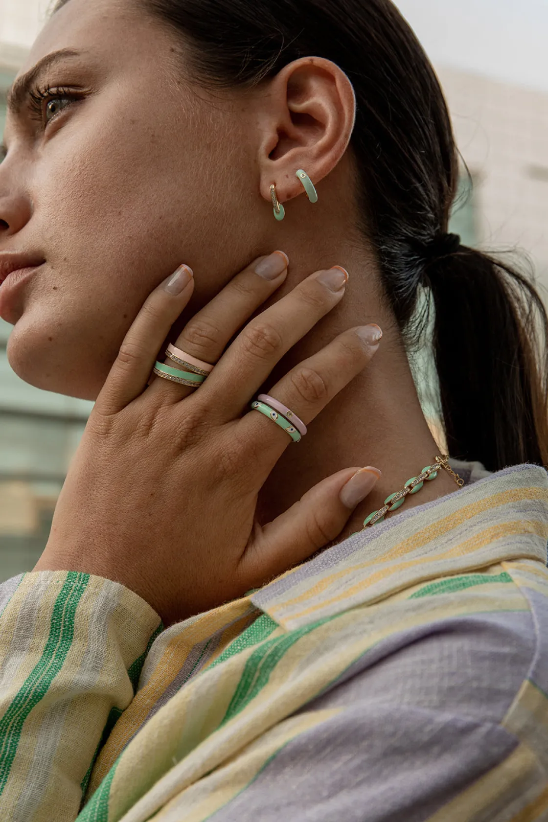 Anillos Circonitas | LINEARGENT Anillo esmalte rosa diseño carril de circonitas