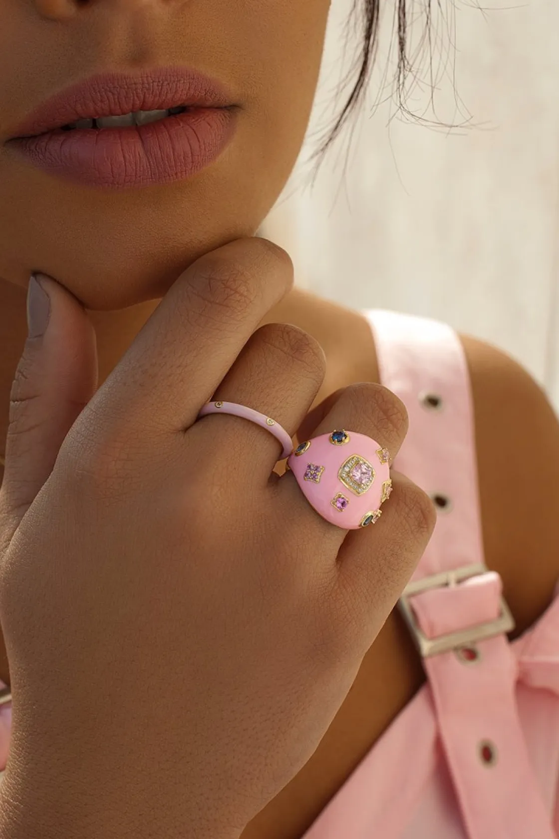 Anillos Pequeños | Anillos Finos | LINEARGENT Anillo esmalte triple circonita en tono violeta