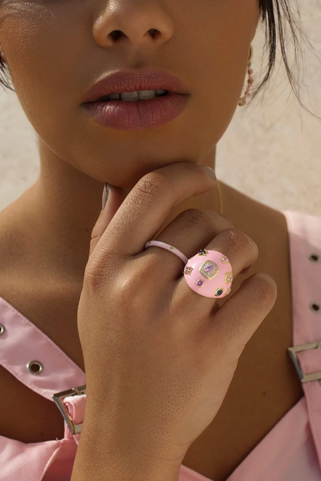 Anillos Pequeños | Anillos Finos | LINEARGENT Anillo esmalte triple circonita en tono violeta