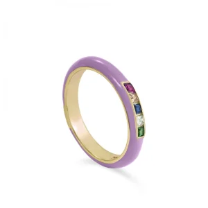 Anillos Pequeños | Anillos Con Piedras | LINEARGENT Anillo esmalte violeta diseño cuarzos adamantinos multicolores