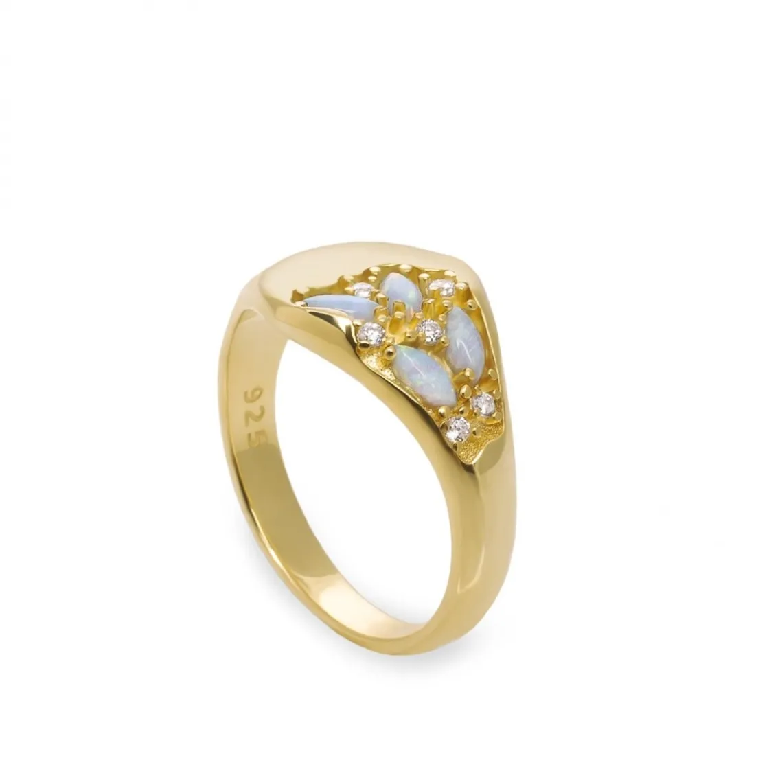Anillos Dorados | Anillos Pequeños | LINEARGENT Anillo sello con motivo de ópalo y circonitas
