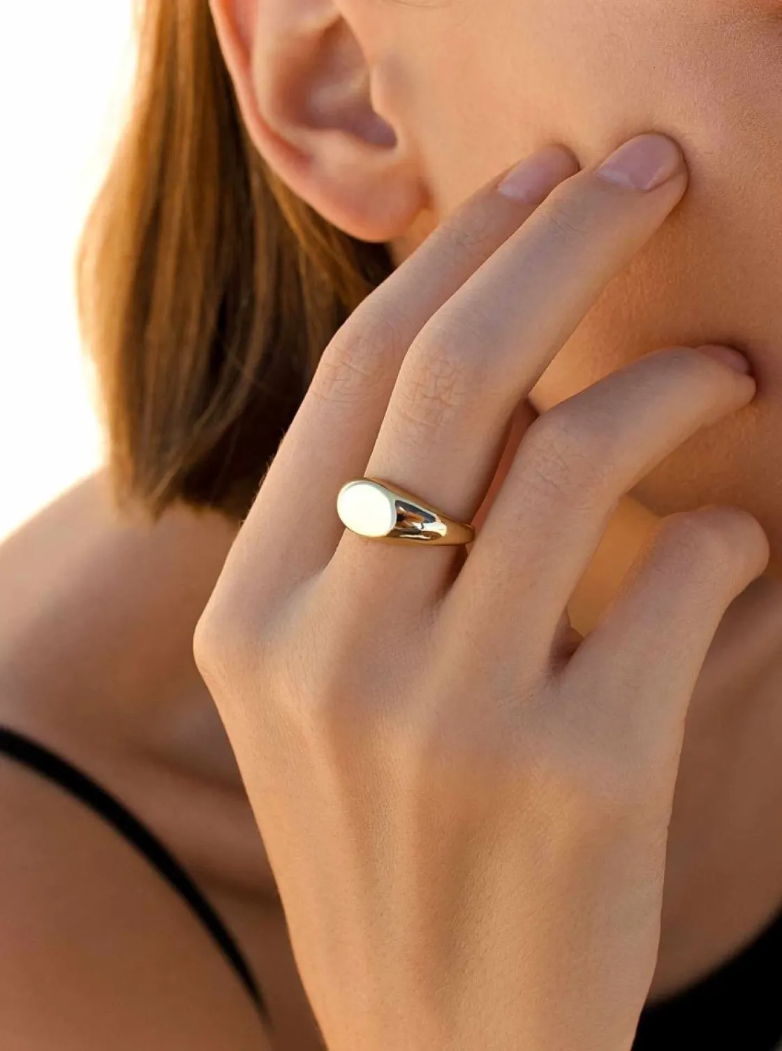 Anillos Especiales | Anillos Dorados | LINEARGENT Anillo sello de plata lisa bañada en oro