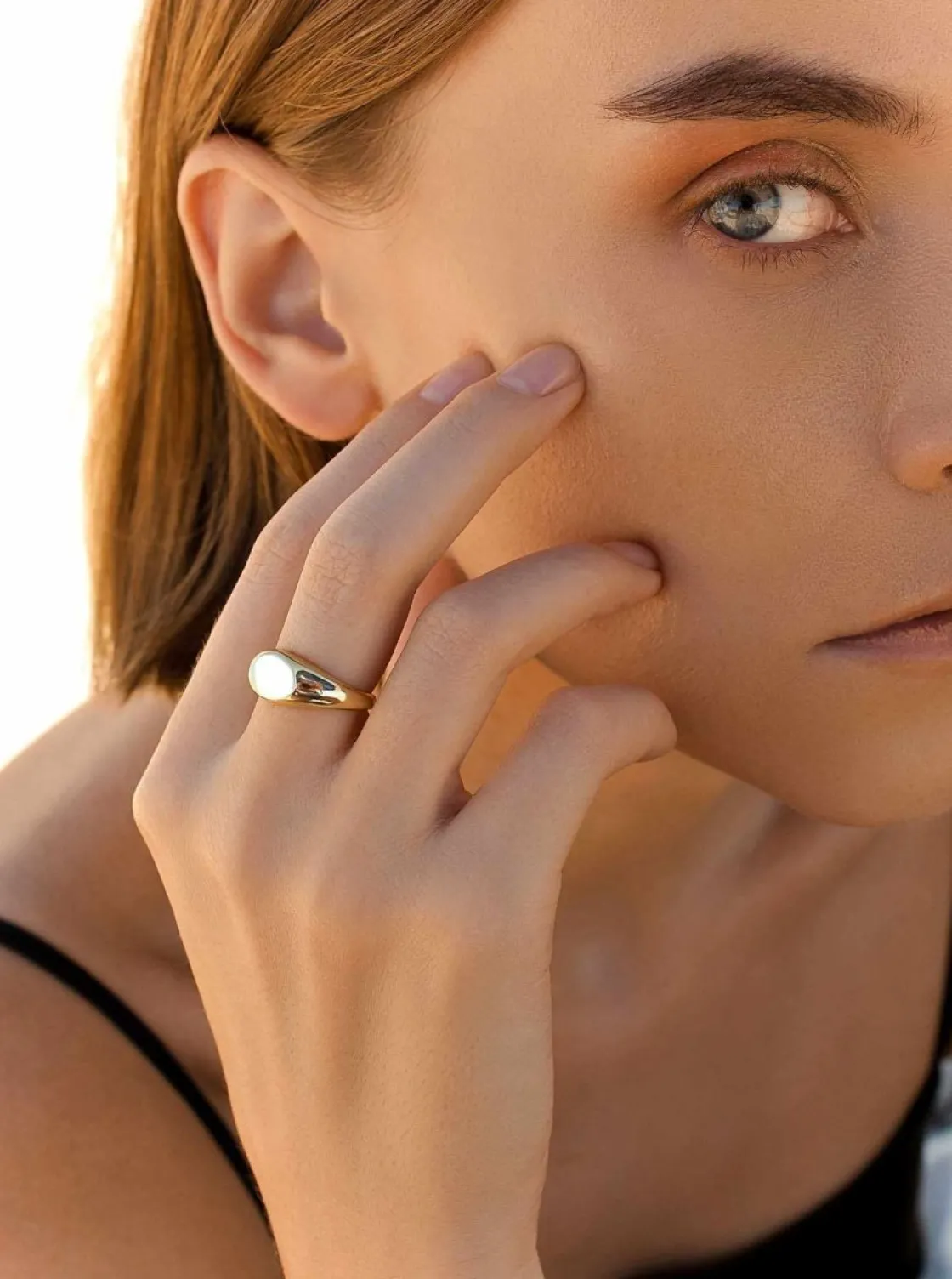 Anillos Especiales | Anillos Dorados | LINEARGENT Anillo sello de plata lisa bañada en oro