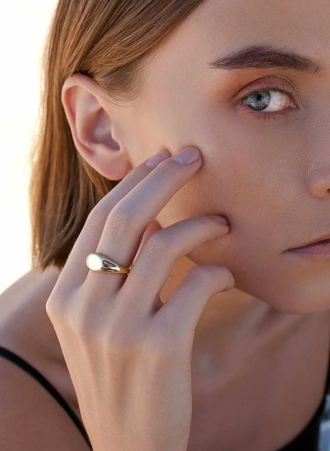 Anillos Especiales | Anillos Dorados | LINEARGENT Anillo sello de plata lisa bañada en oro