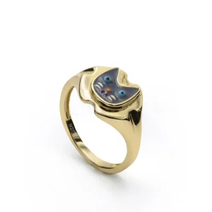 Anillos De Diseño | Anillo Sello | LINEARGENT Anillo sello diseño cara de gato sobre esmalte