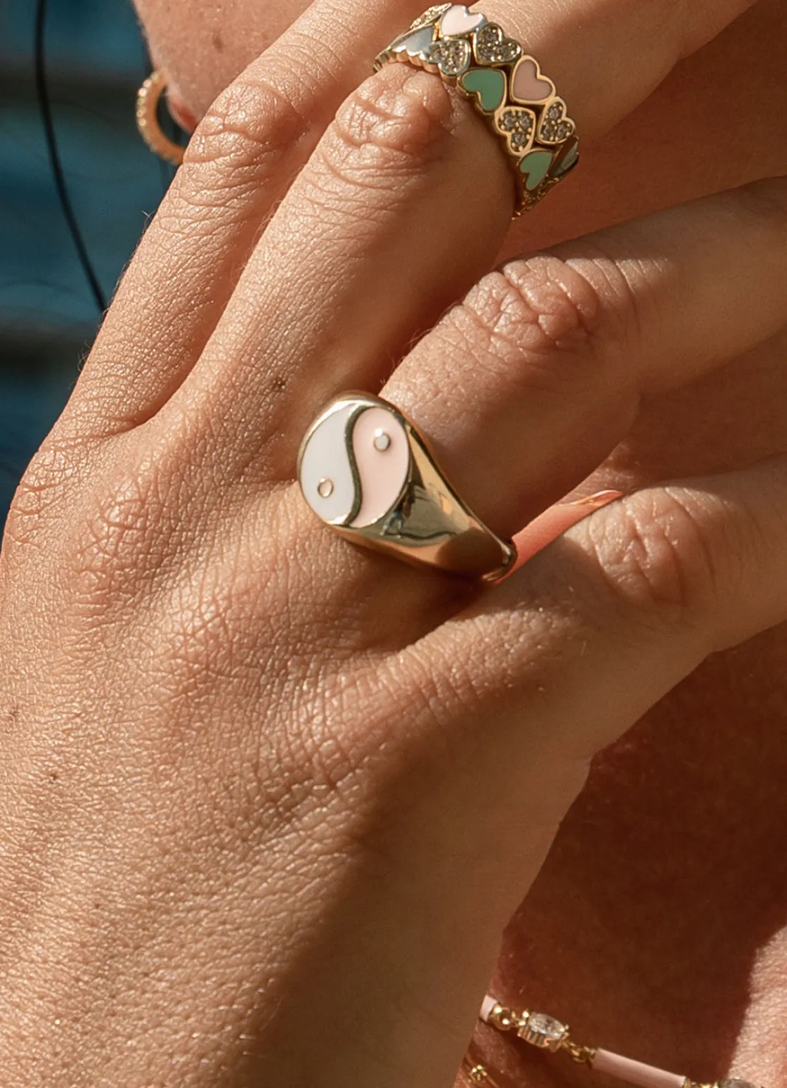 Anillo Sello | LINEARGENT Anillo sello diseño ''yin yang'' con esmalte bicolor