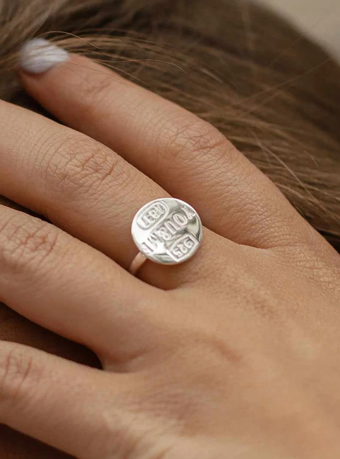 Anillo Sello | LINEARGENT Anillo sello en plata diseño you&me