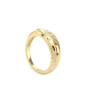 Anillos Dorados | Anillos Pequeños | LINEARGENT Anillo sello motivo floral con circonitas pequeñas