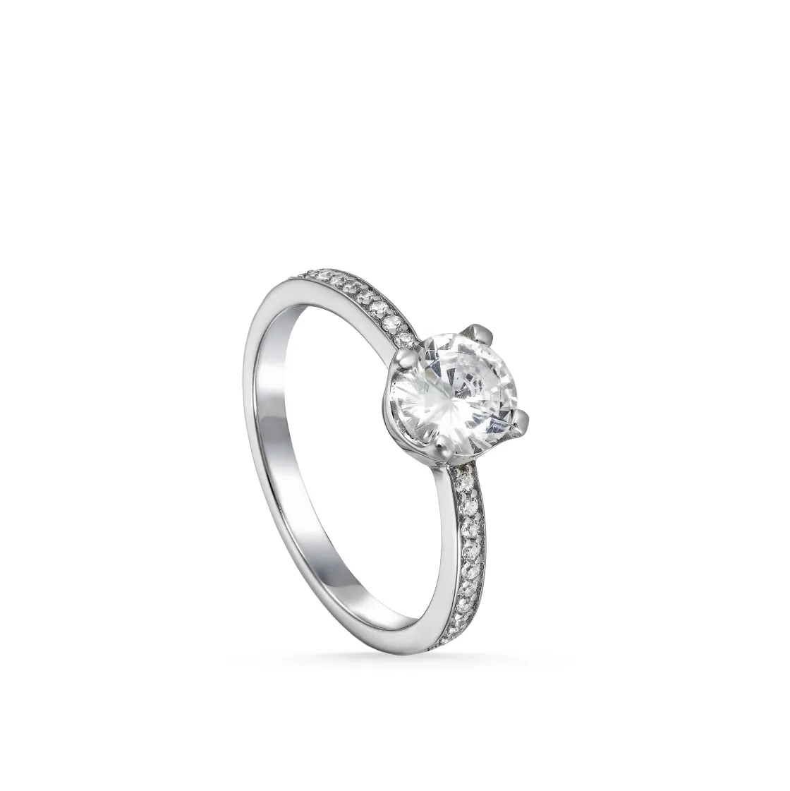 Anillos De Compromiso | Anillo Solitario | LINEARGENT Anillo solitario contorno de circonitas y cuarzo adamantino