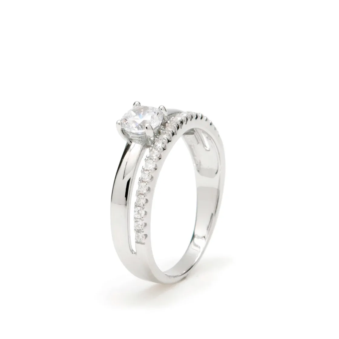 Anillos Especiales | Anillo Solitario | LINEARGENT Anillo solitarios diseño de doble carril con circonita central