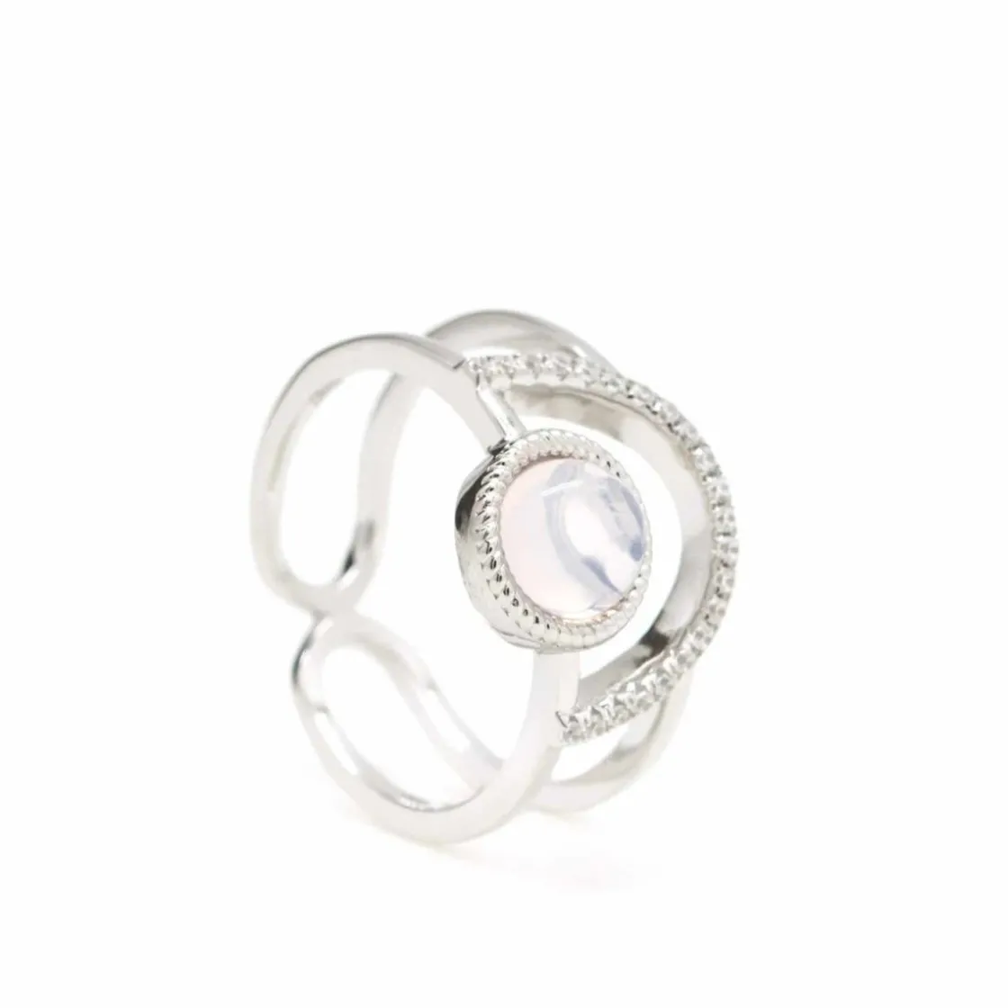 Anillos Anchos | LINEARGENT Anillos anchos de plata con ópalo y semicírculo rose