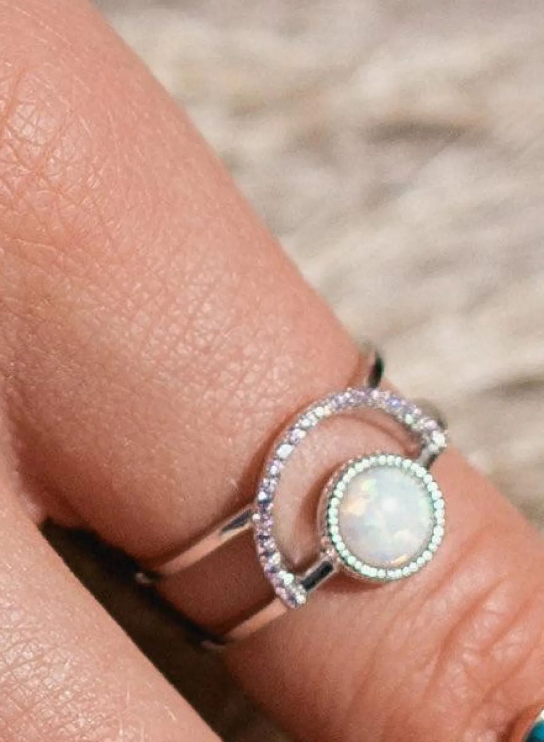Anillos Anchos | LINEARGENT Anillos anchos de plata con ópalo y semicírculo rose
