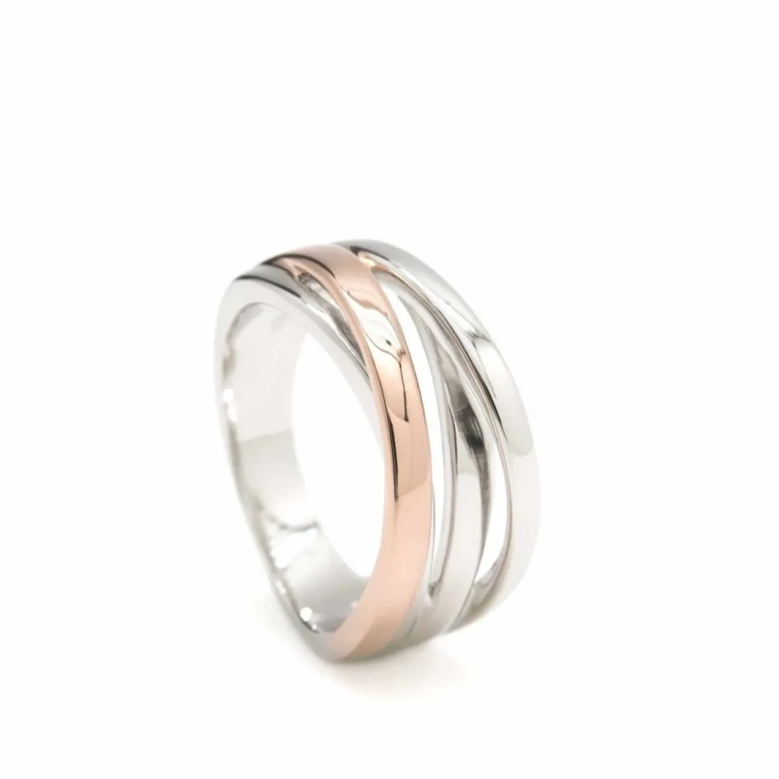 Anillos Bicolor | Anillos Anchos | LINEARGENT Anillos anchos de plata de doble cruz bicolor