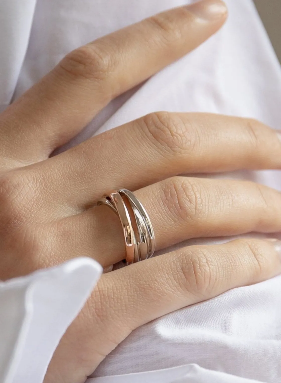 Anillos Bicolor | Anillos Anchos | LINEARGENT Anillos anchos de plata de doble cruz bicolor
