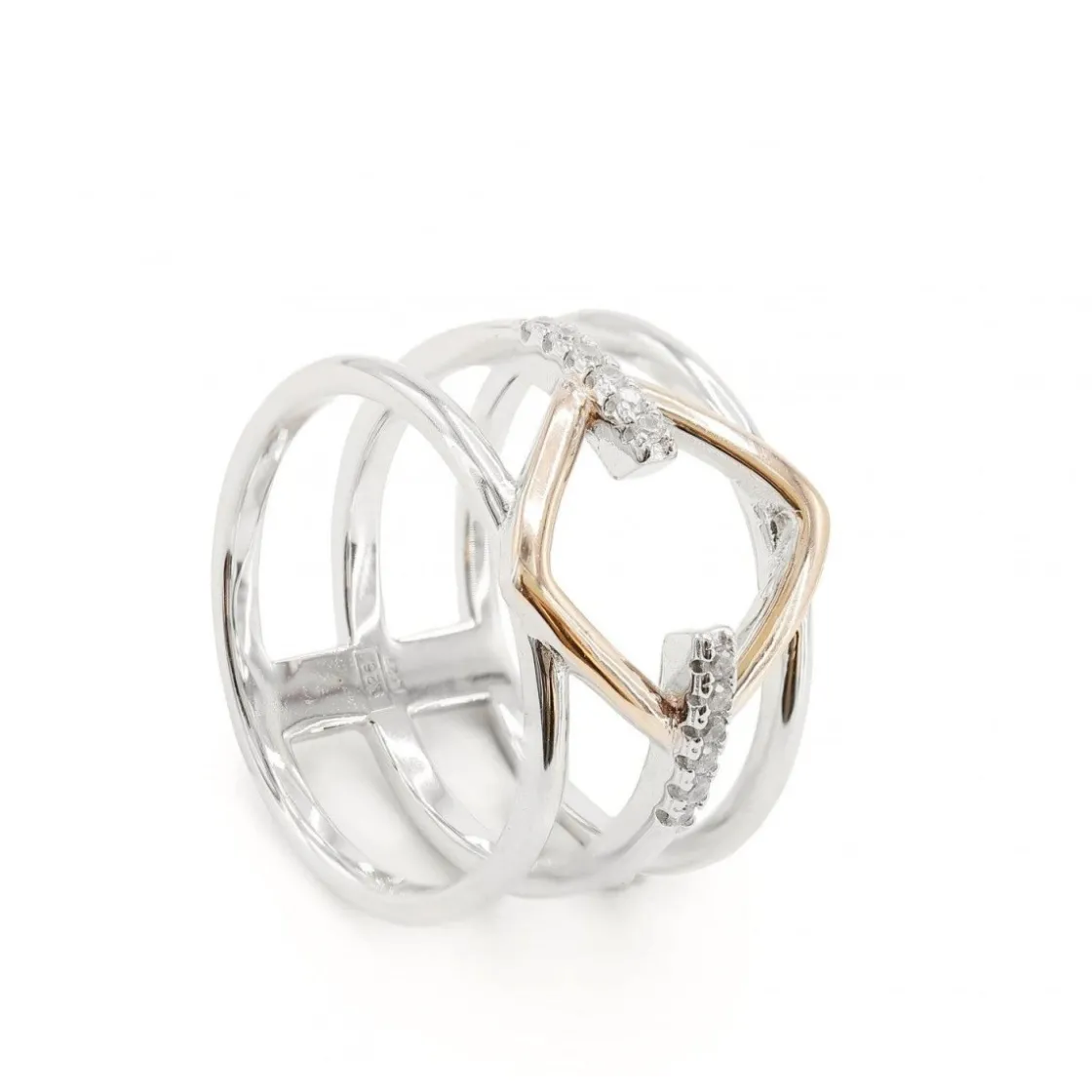 Anillos Bicolor | Anillos Anchos | LINEARGENT Anillos anchos de plata detalle circular en rosa