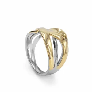 Anillos Bicolor | Anillos Anchos | LINEARGENT Anillos anchos de plata diseño cruzado irregular