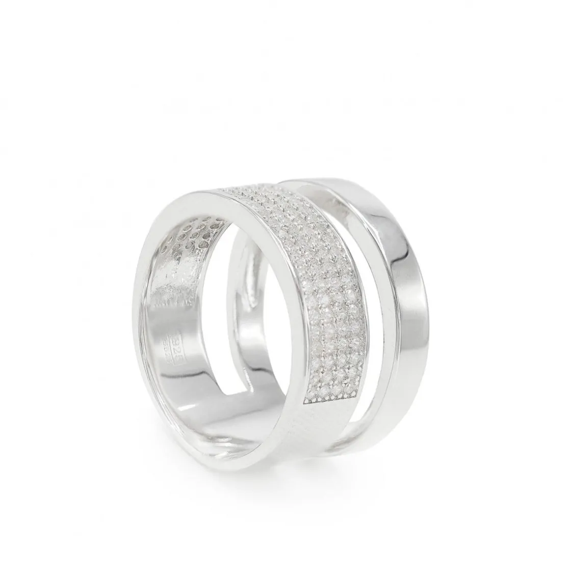 Anillos Anchos | Anillos Grandes | LINEARGENT Anillos anchos de plata diseño doble y circonitas