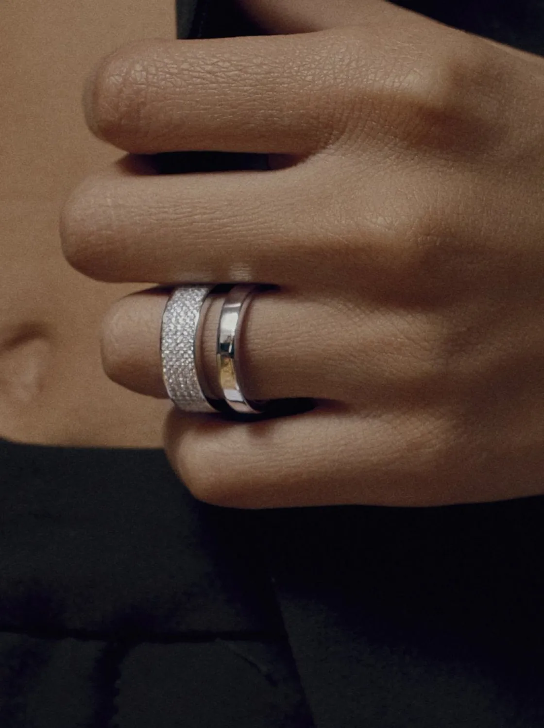 Anillos Anchos | Anillos Grandes | LINEARGENT Anillos anchos de plata diseño doble y circonitas