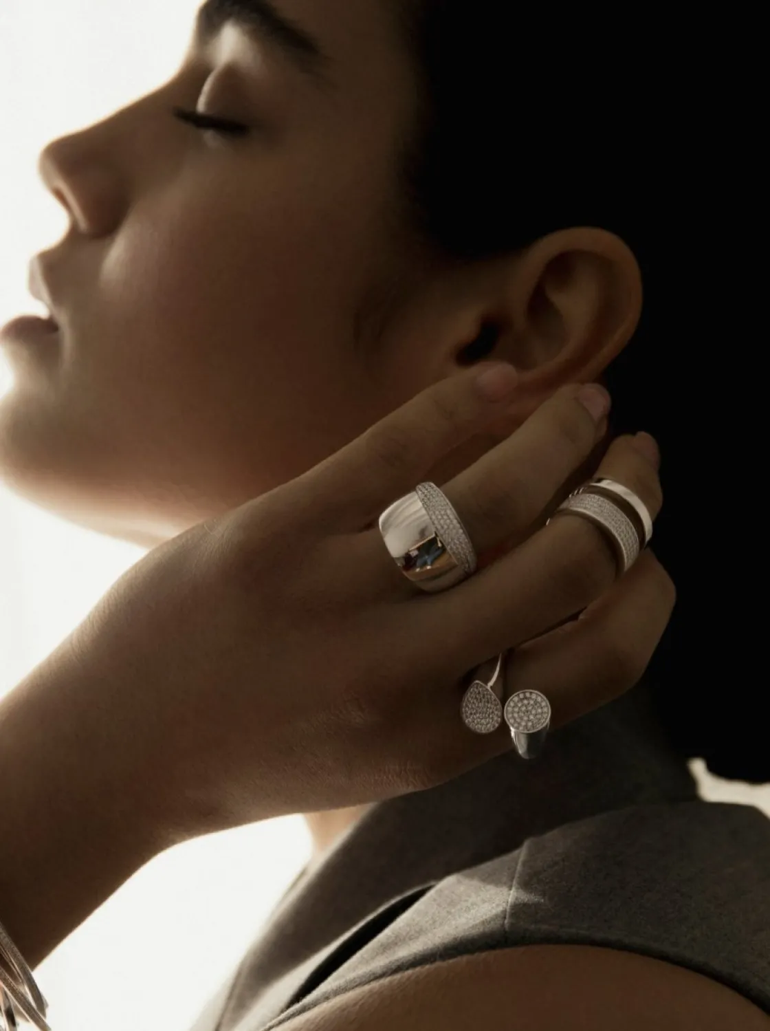 Anillos Anchos | Anillos Grandes | LINEARGENT Anillos anchos de plata diseño doble y circonitas