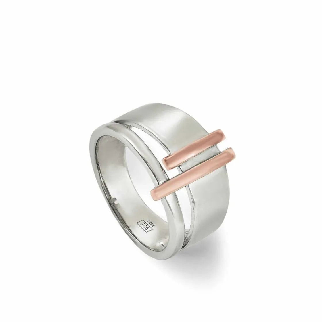 Anillos Bicolor | LINEARGENT Anillos anchos de plata lisa diseño bicolor en rosa