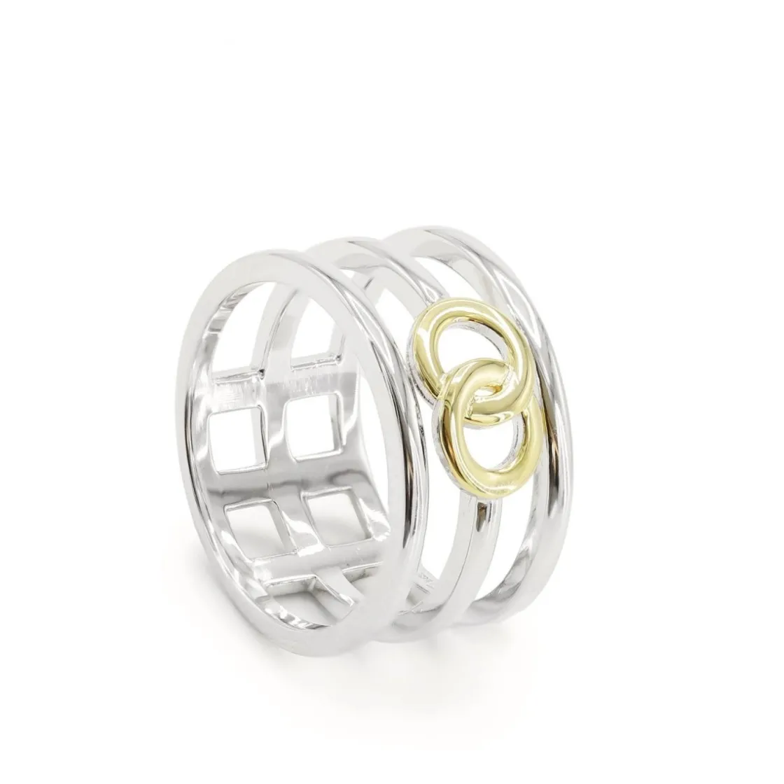 Anillos Bicolor | Anillos Anchos | LINEARGENT Anillos anchos detalle circular dorado central