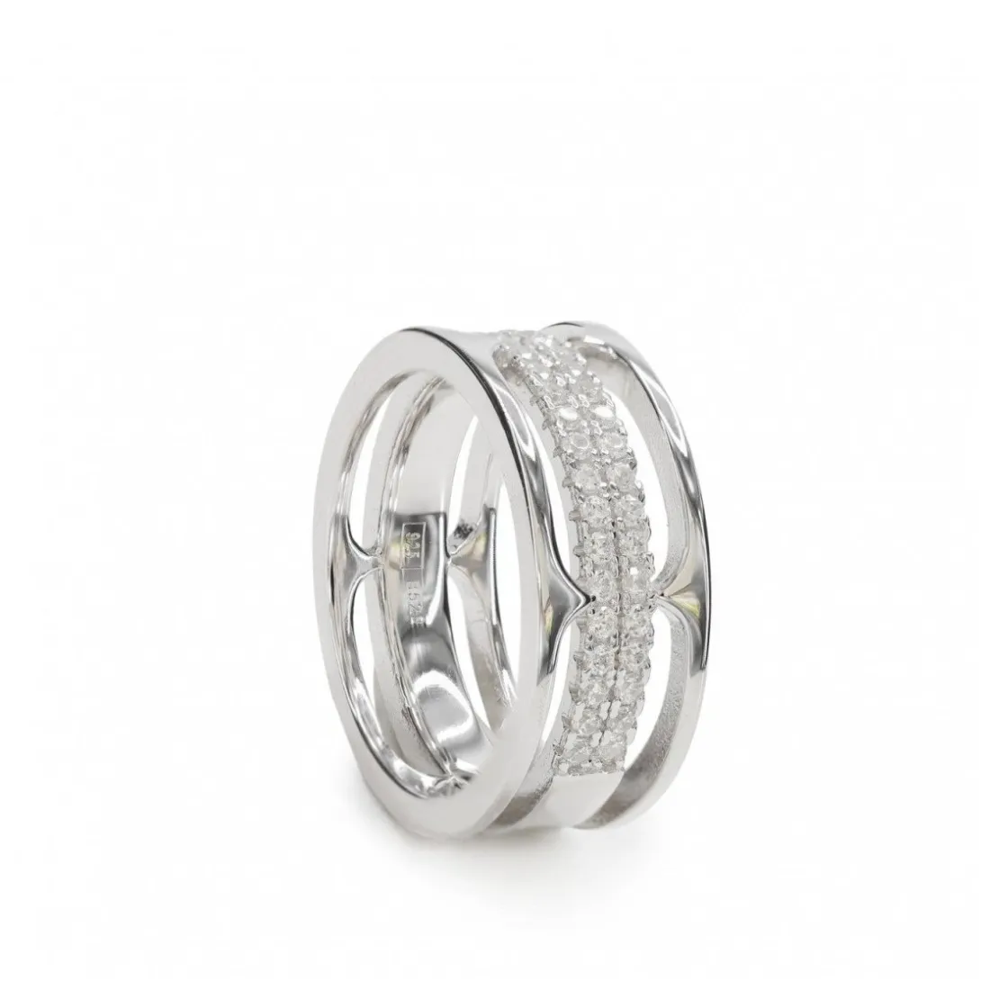 Anillos Anchos | Anillos Circonitas | LINEARGENT Anillos anchos diseño de cuatro raíles con circonitas