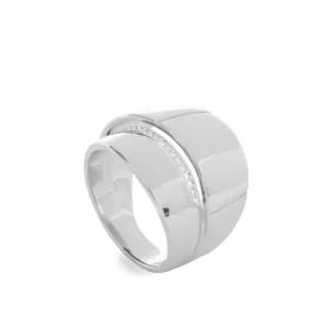 Anillos Anchos | Anillos Grandes | LINEARGENT Anillos anchos diseño de doble círculo con carril de circonitas