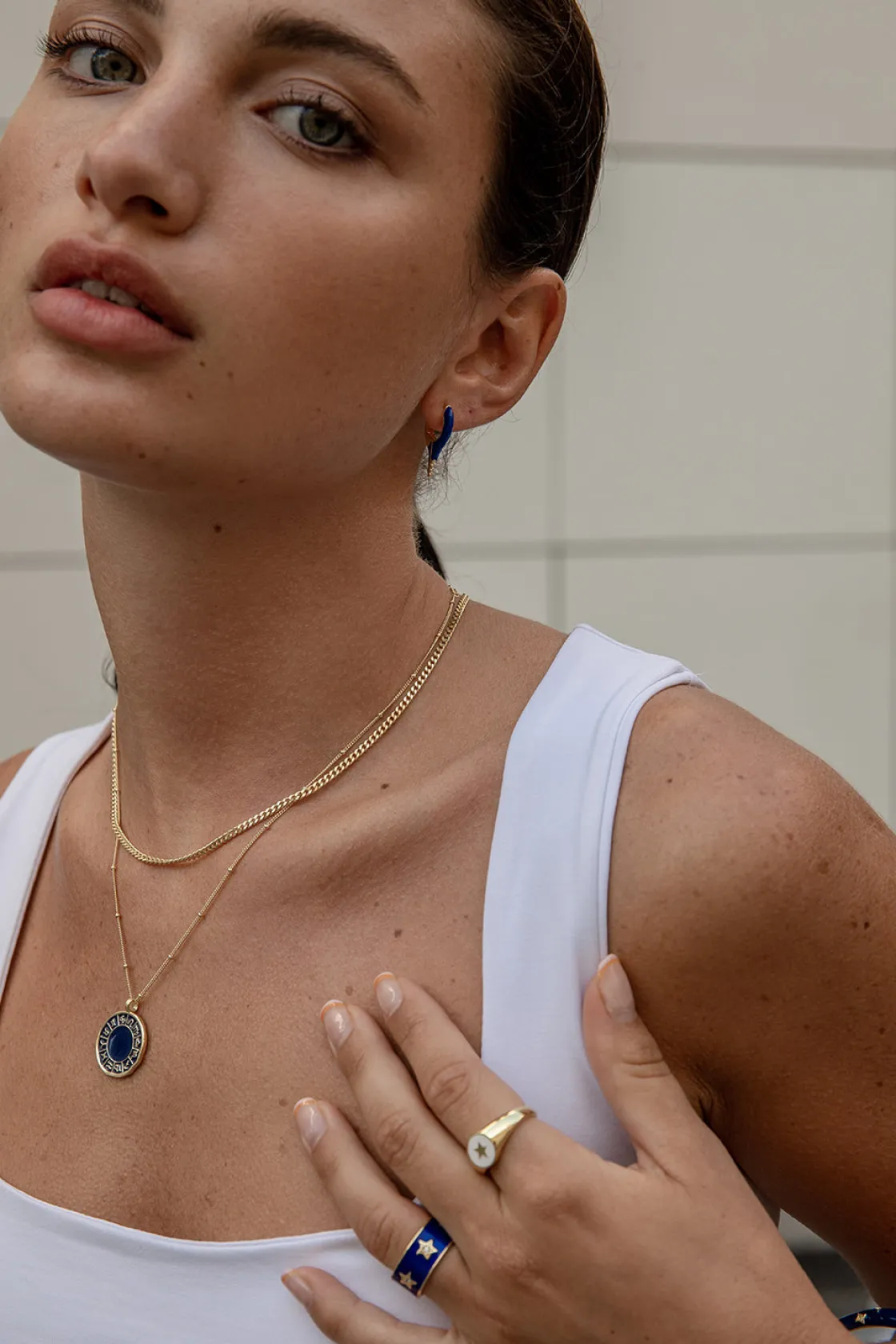 Anillos Anchos | LINEARGENT Anillos anchos diseño de estrellas con esmalte azul