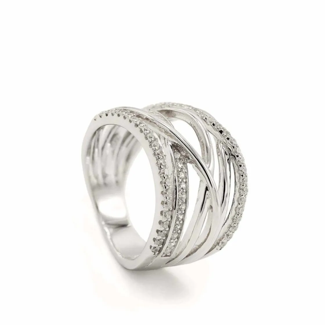 Anillos Anchos | Anillos Circonitas | LINEARGENT Anillos anchos diseño de múltiples carriles con circonitas